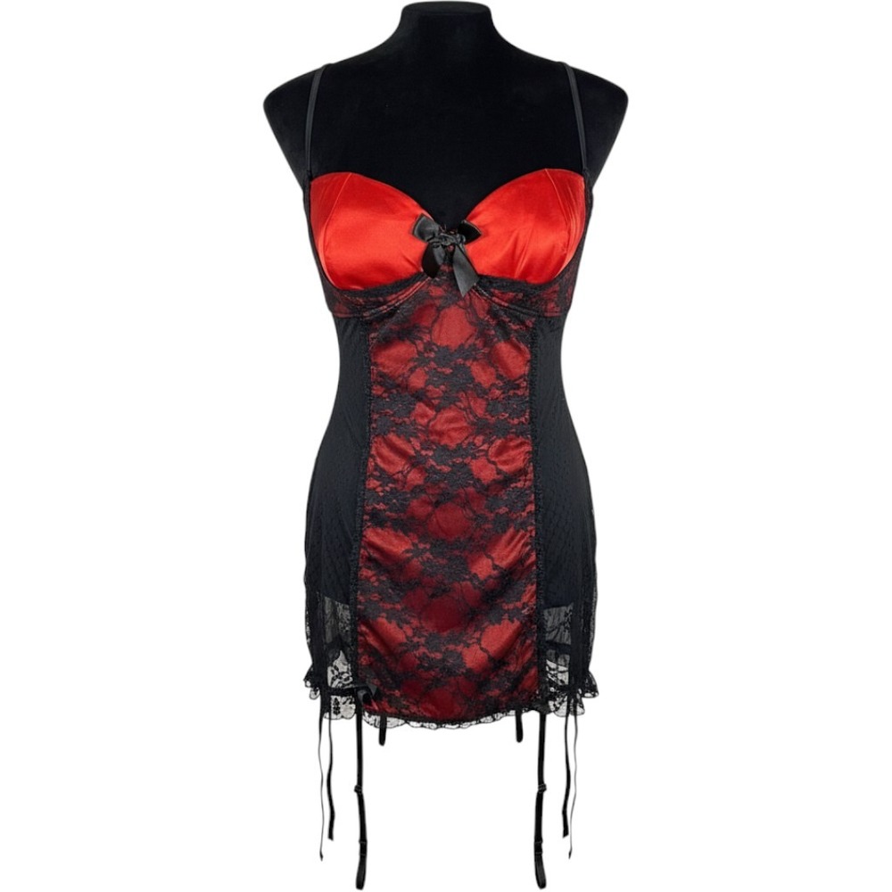 Dreamgirl Lace Garter Chemise 1X/2X Red Black 7339X